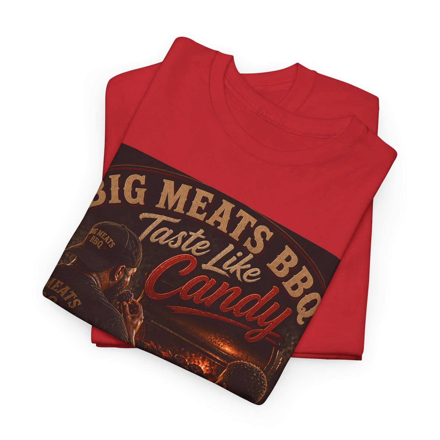 BBQ T-Shirt — "Big Meats BBQ Taste Like Candy" Retro Grill Graphic Tee