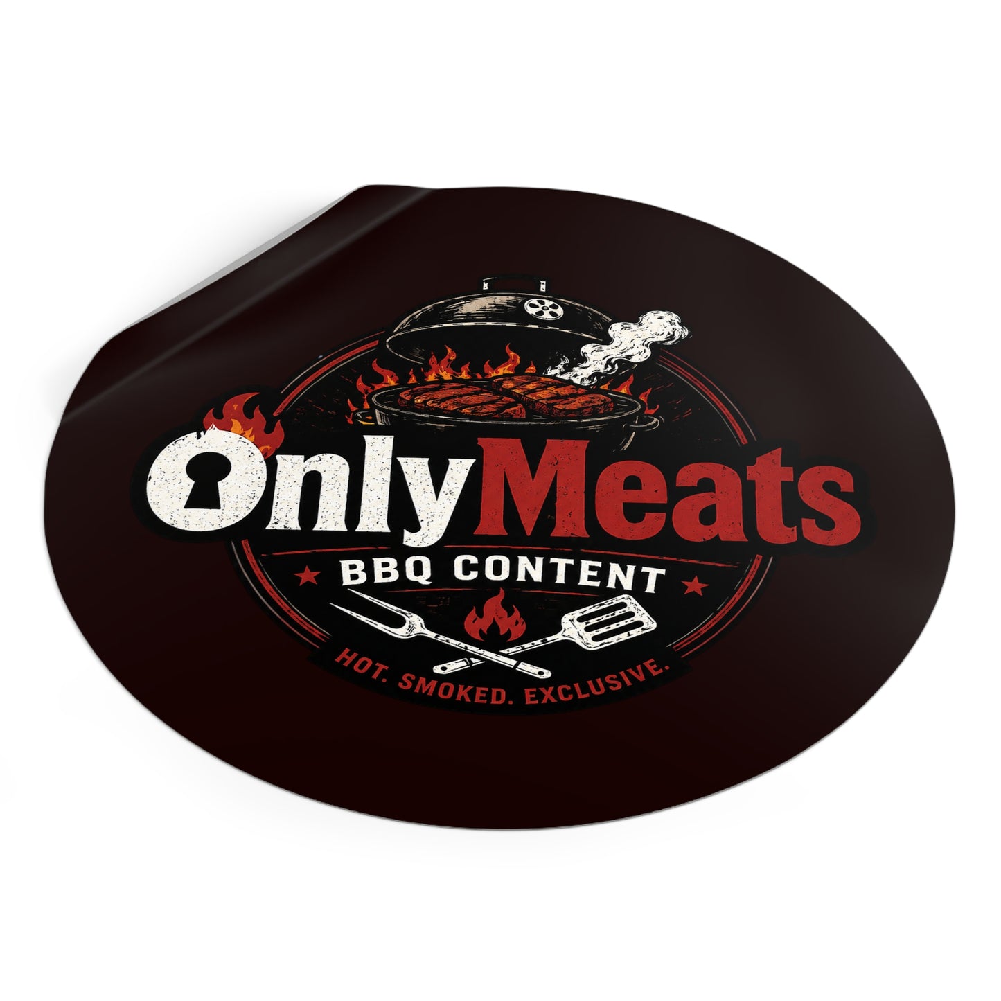 OnlyMeats BBQ Round Vinyl Sticker — Grilling Emblem for BBQ Lovers
