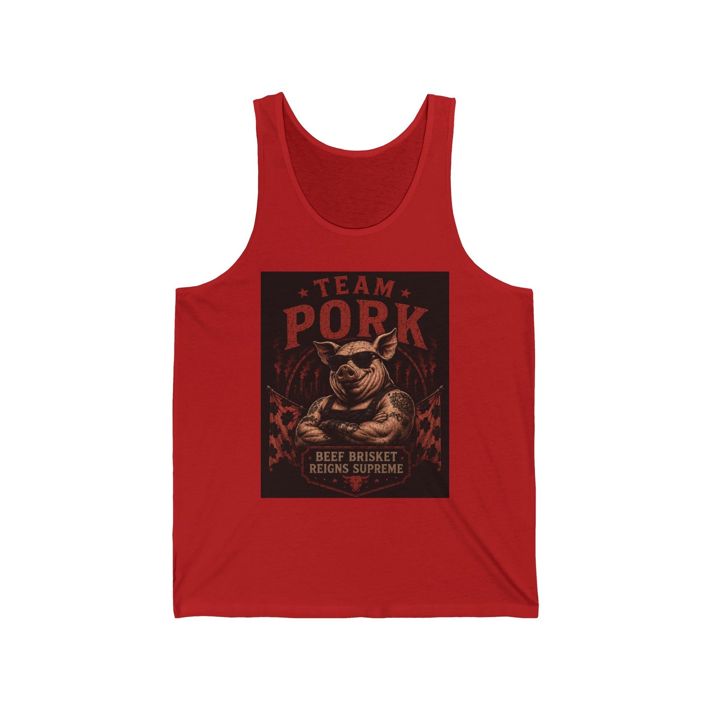 Team Pork Tank Top — Retro BBQ Pig 'Best Brisket, Reign Supreme' Grill Tee