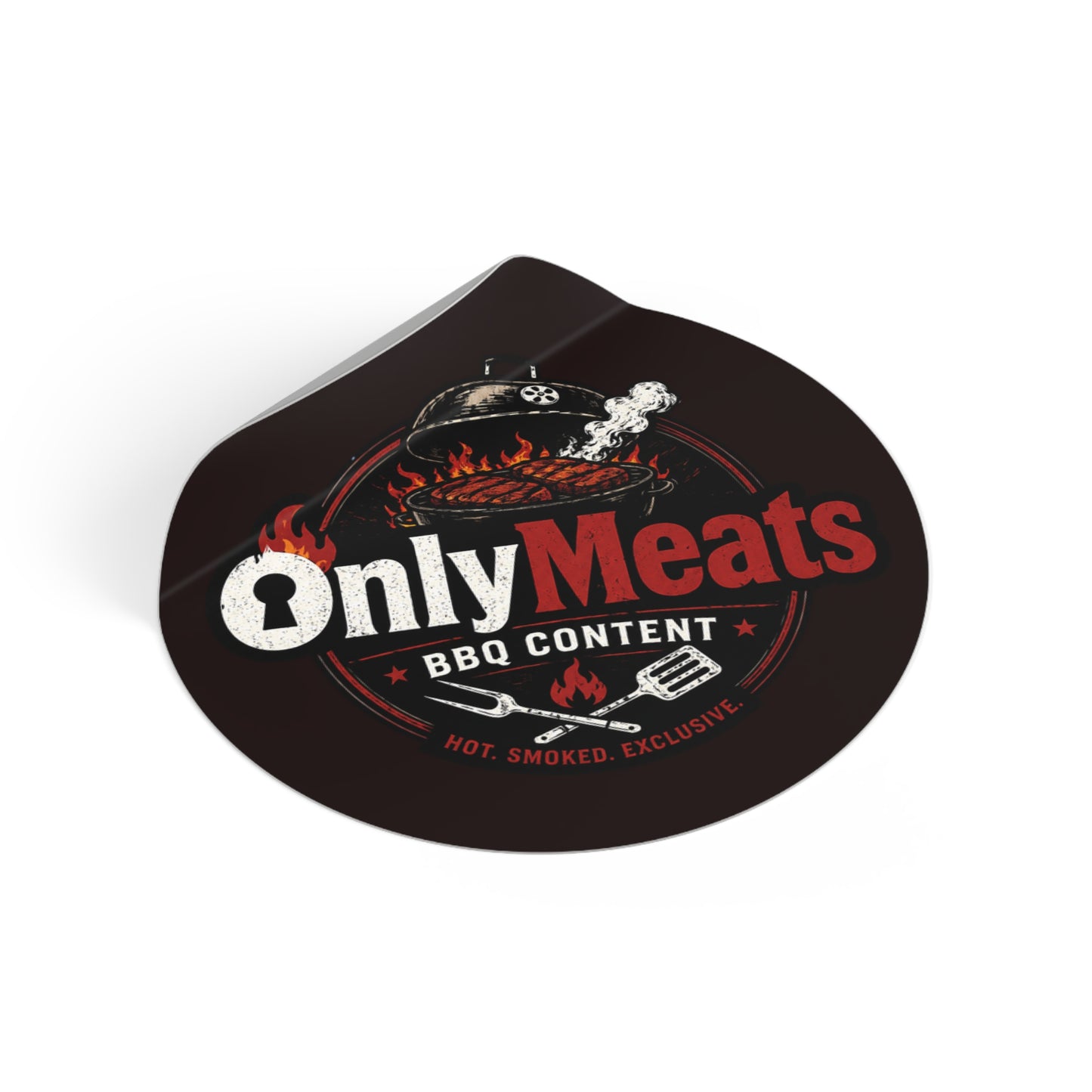 OnlyMeats BBQ Round Vinyl Sticker — Grilling Emblem for BBQ Lovers
