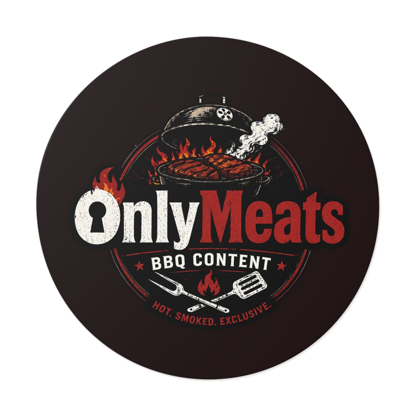 OnlyMeats BBQ Round Vinyl Sticker — Grilling Emblem for BBQ Lovers