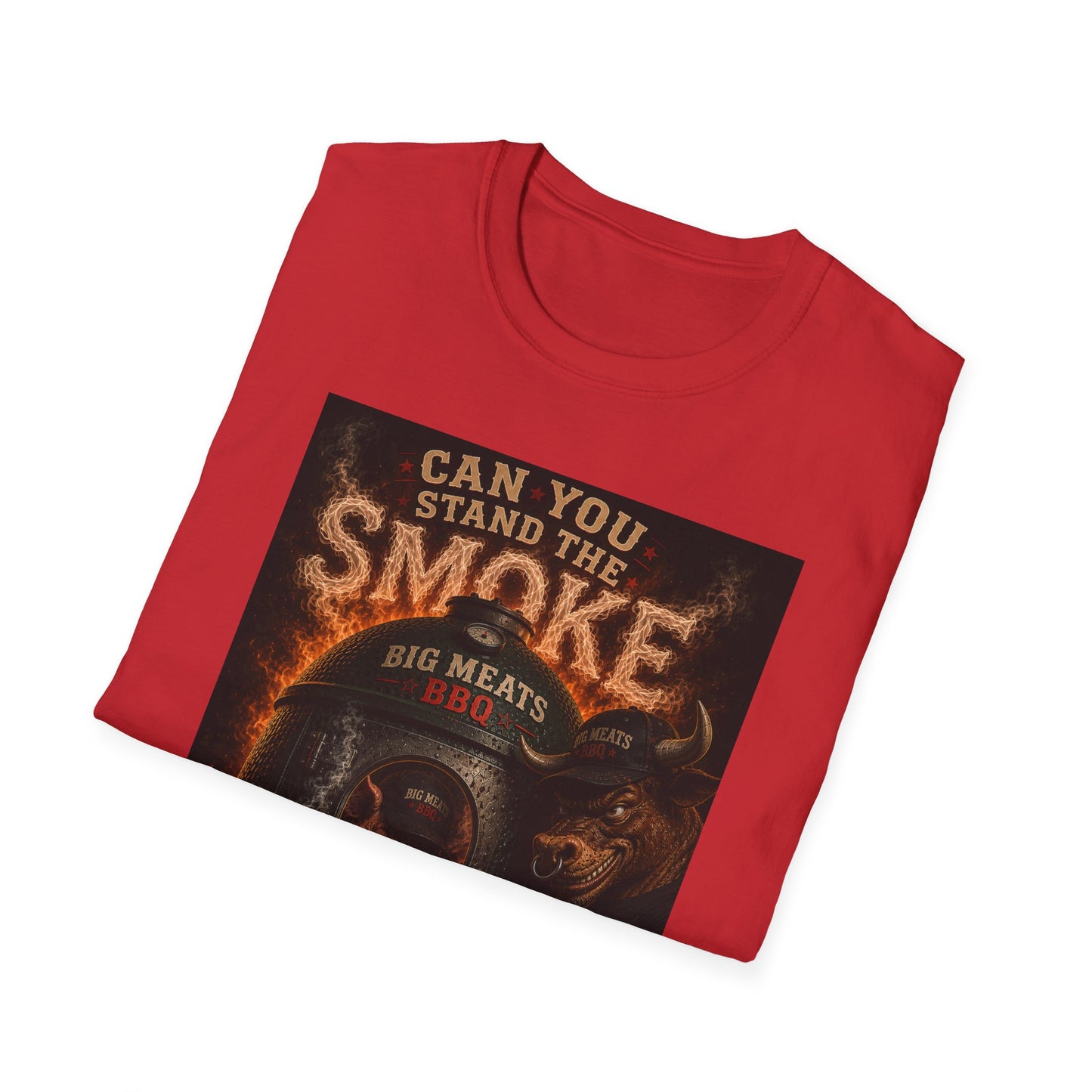 BBQ Grillmaster T-Shirt — "Can You Stand the Smoke" Pig & Flames