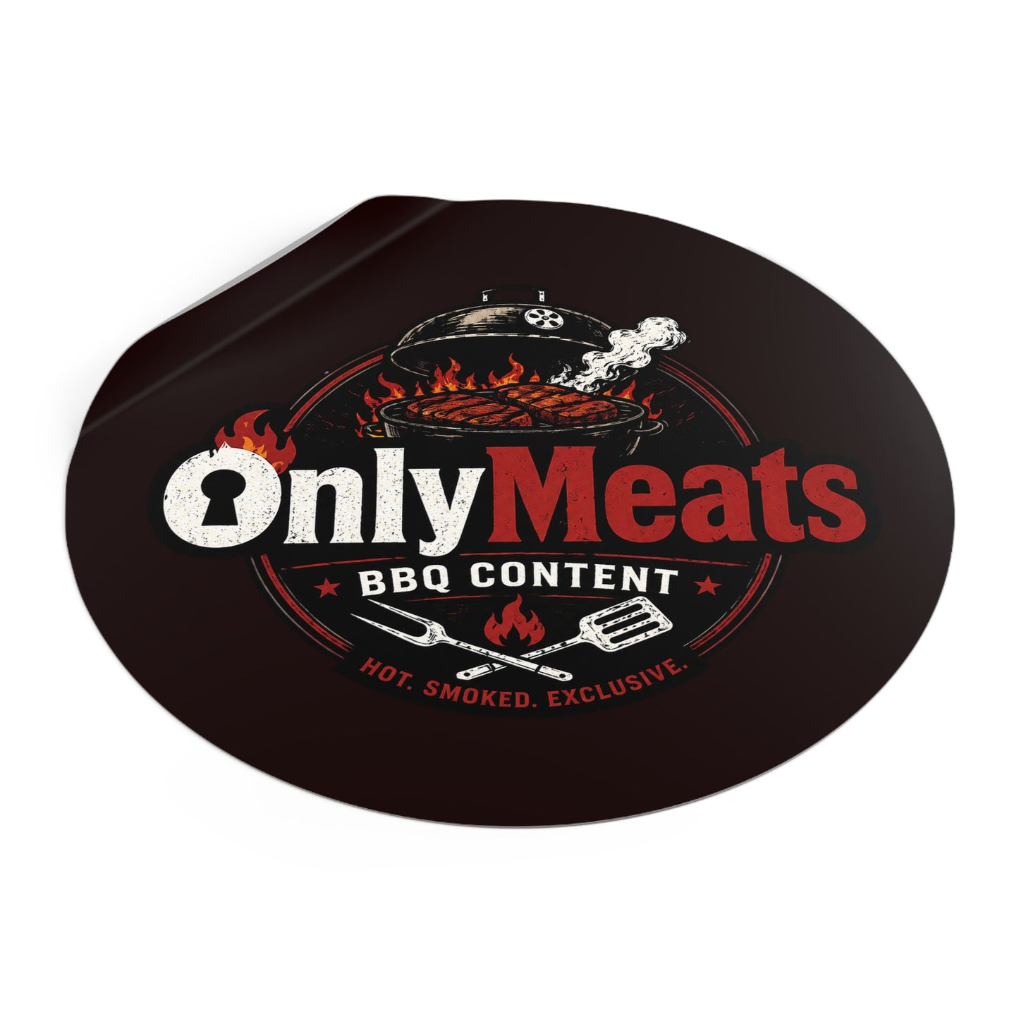 OnlyMeats BBQ Round Vinyl Sticker — Grilling Emblem for BBQ Lovers