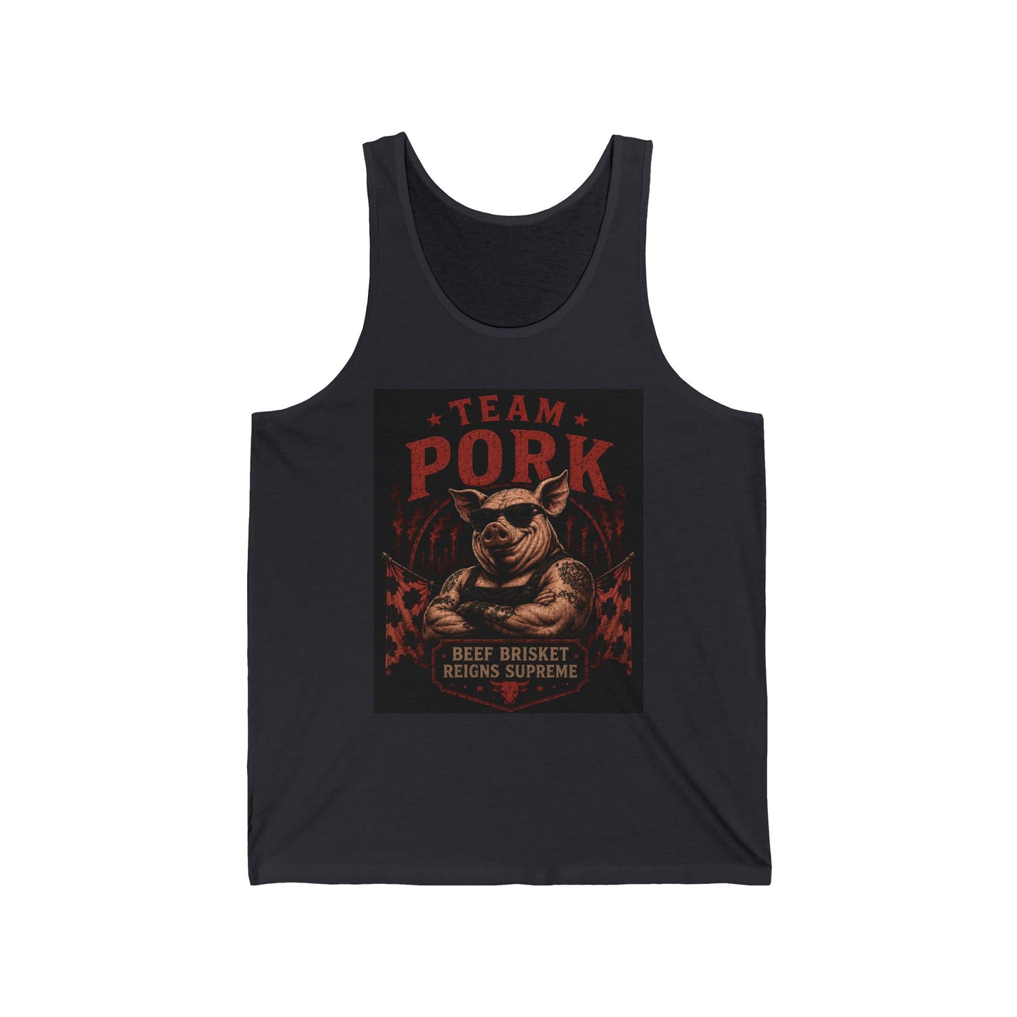Team Pork Tank Top — Retro BBQ Pig 'Best Brisket, Reign Supreme' Grill Tee