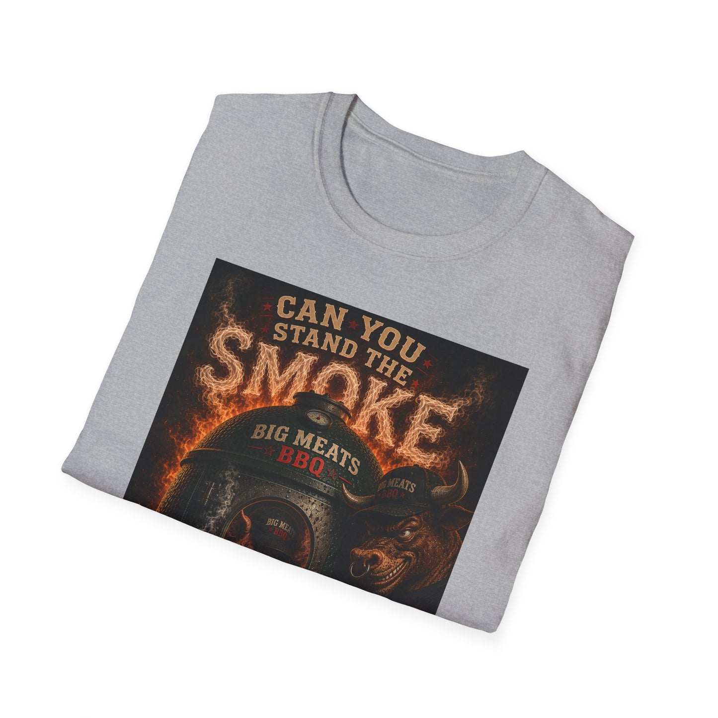 BBQ Grillmaster T-Shirt — "Can You Stand the Smoke" Pig & Flames