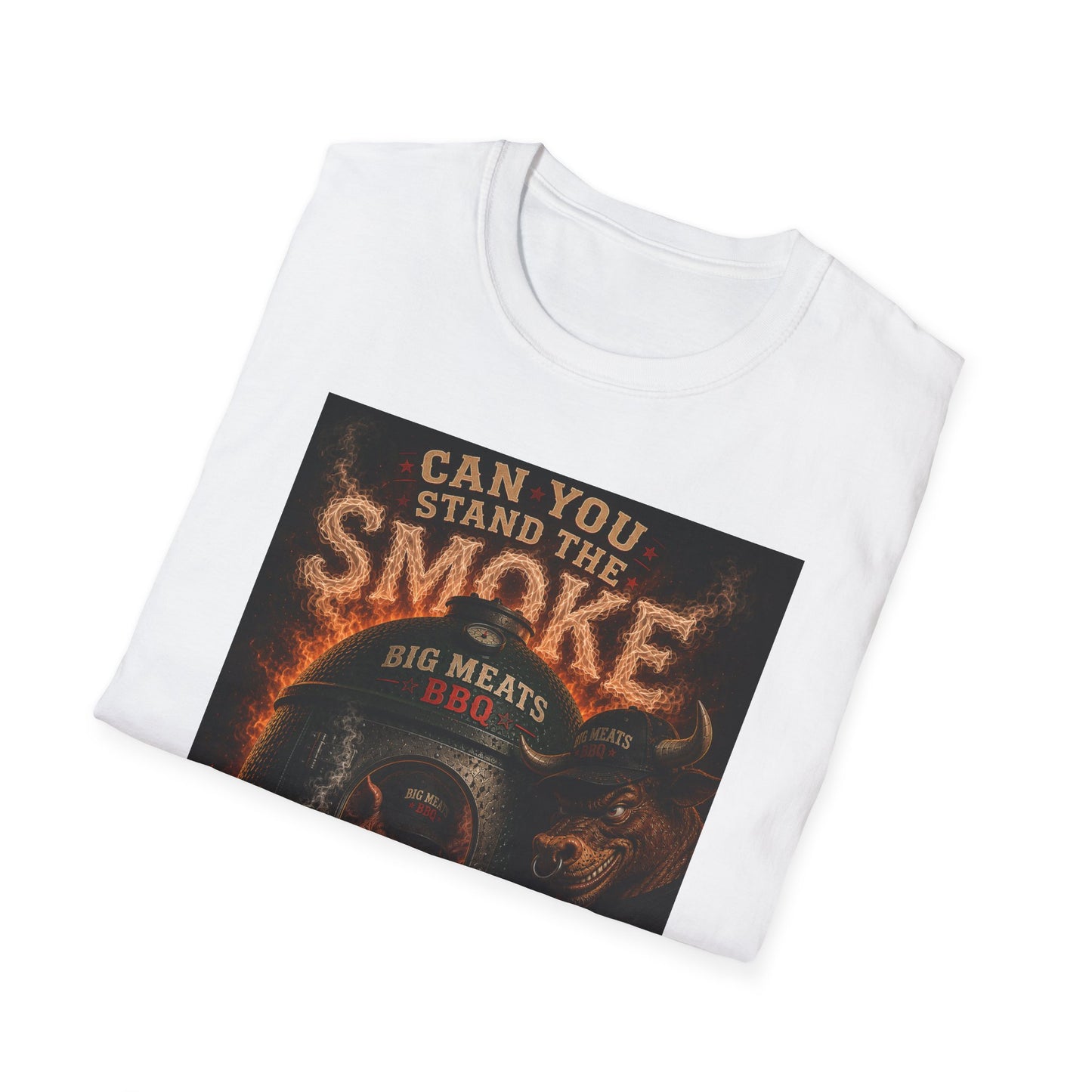 BBQ Grillmaster T-Shirt — "Can You Stand the Smoke" Pig & Flames