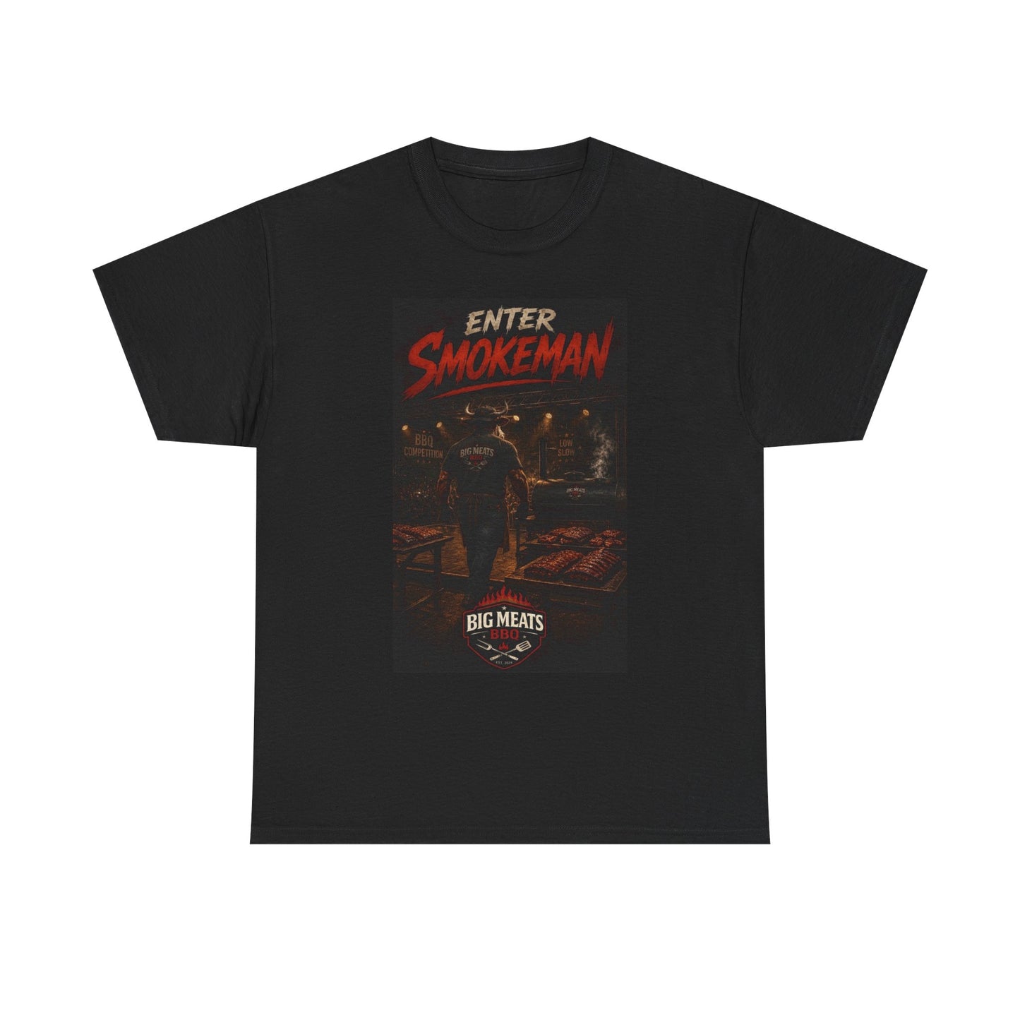 Enter Smokeman T‑Shirt — Vintage BBQ/Grill Poster Tee (Big Meats)