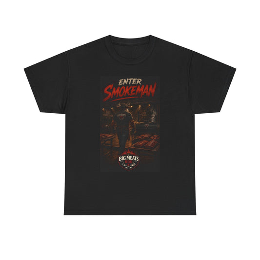 Enter Smokeman T‑Shirt — Vintage BBQ/Grill Poster Tee (Big Meats)