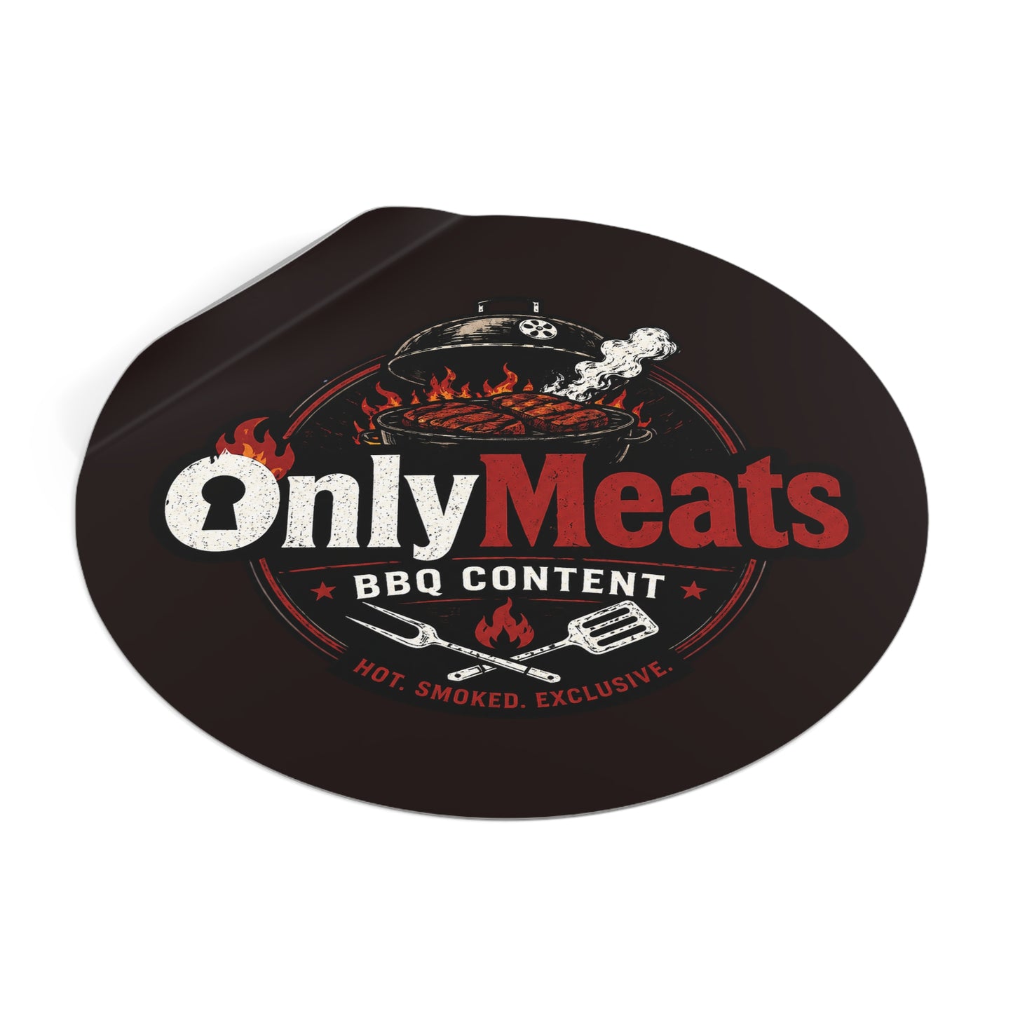 OnlyMeats BBQ Round Vinyl Sticker — Grilling Emblem for BBQ Lovers