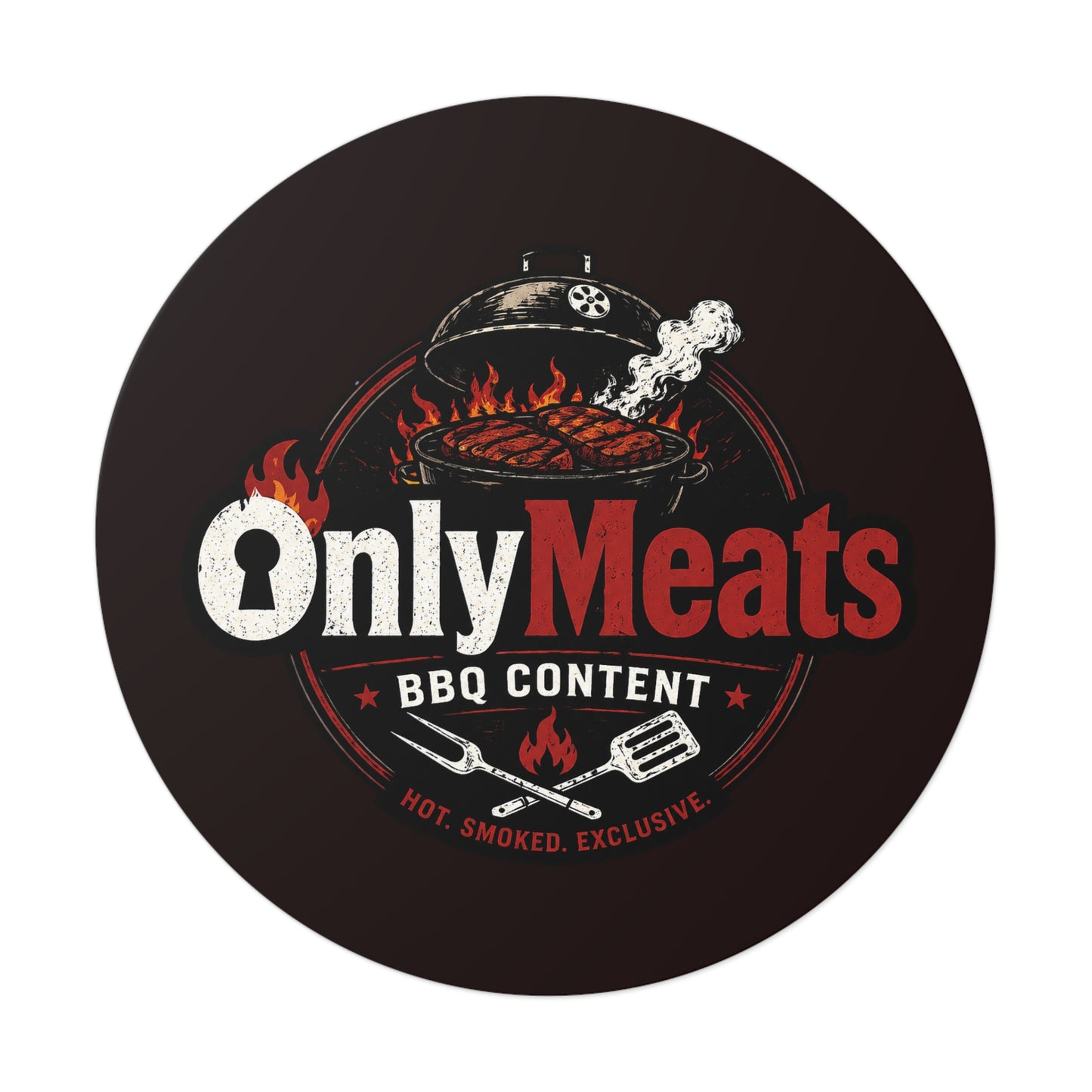 OnlyMeats BBQ Round Vinyl Sticker — Grilling Emblem for BBQ Lovers