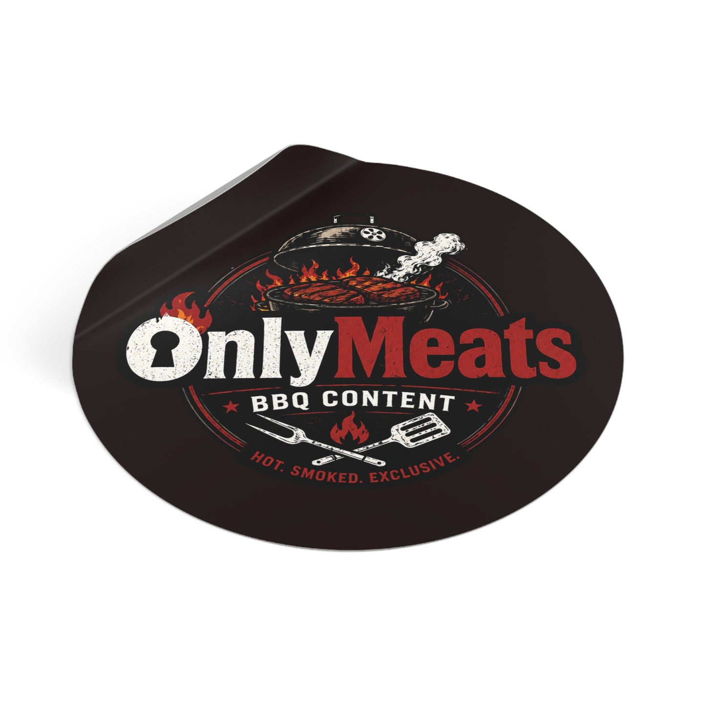 OnlyMeats BBQ Round Vinyl Sticker — Grilling Emblem for BBQ Lovers