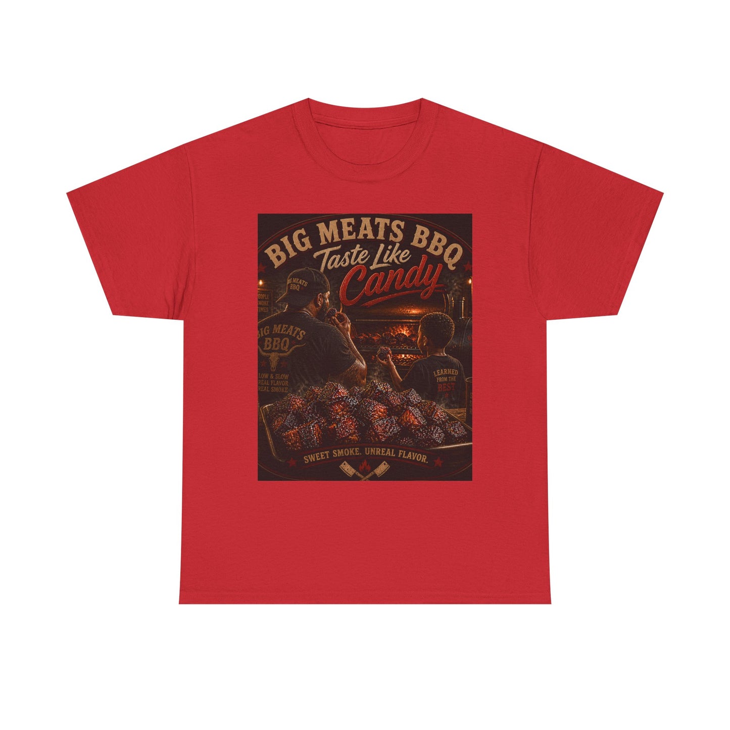 BBQ T-Shirt — "Big Meats BBQ Taste Like Candy" Retro Grill Graphic Tee