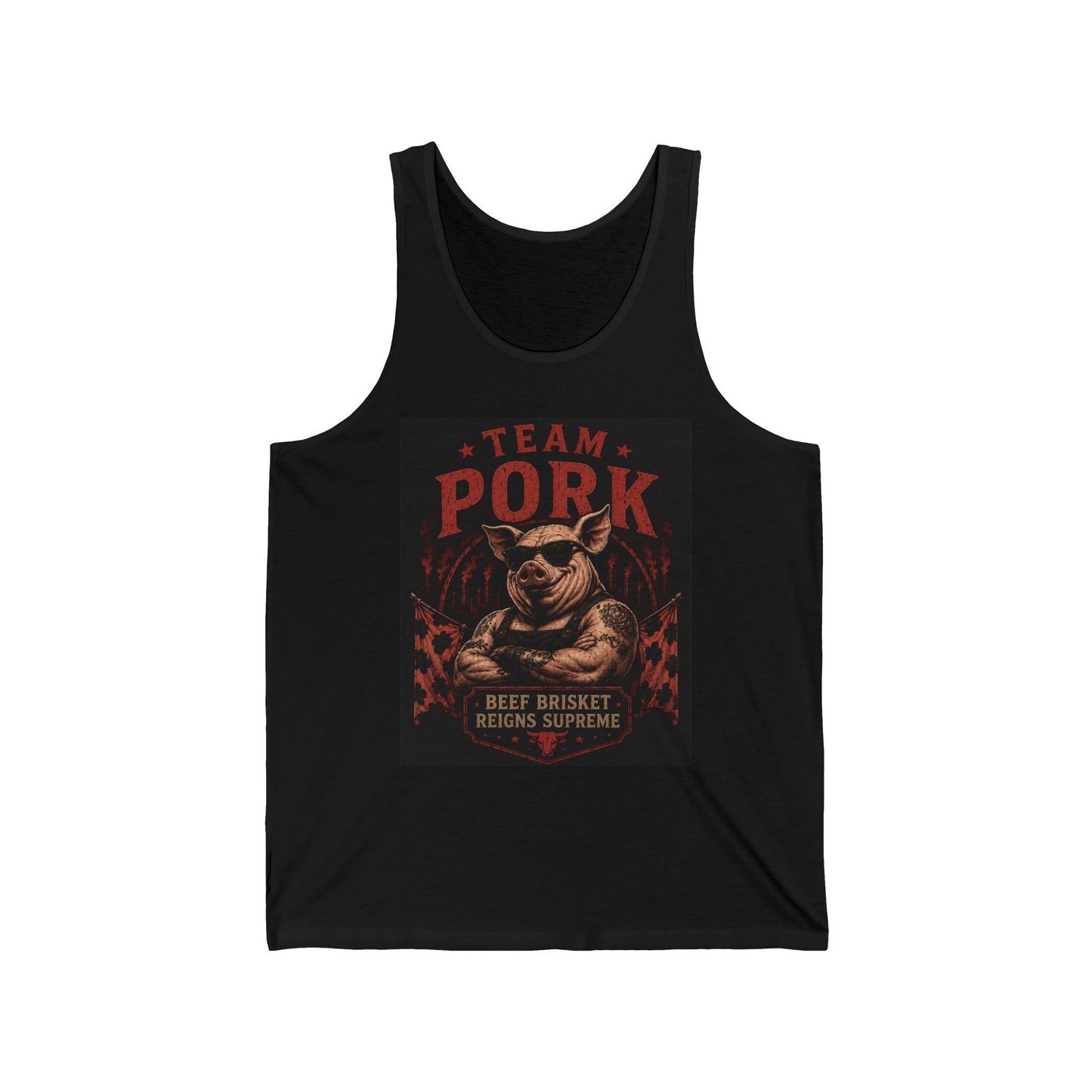 Team Pork Tank Top — Retro BBQ Pig 'Best Brisket, Reign Supreme' Grill Tee