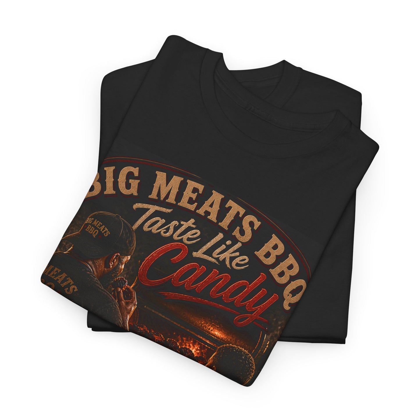 BBQ T-Shirt — "Big Meats BBQ Taste Like Candy" Retro Grill Graphic Tee