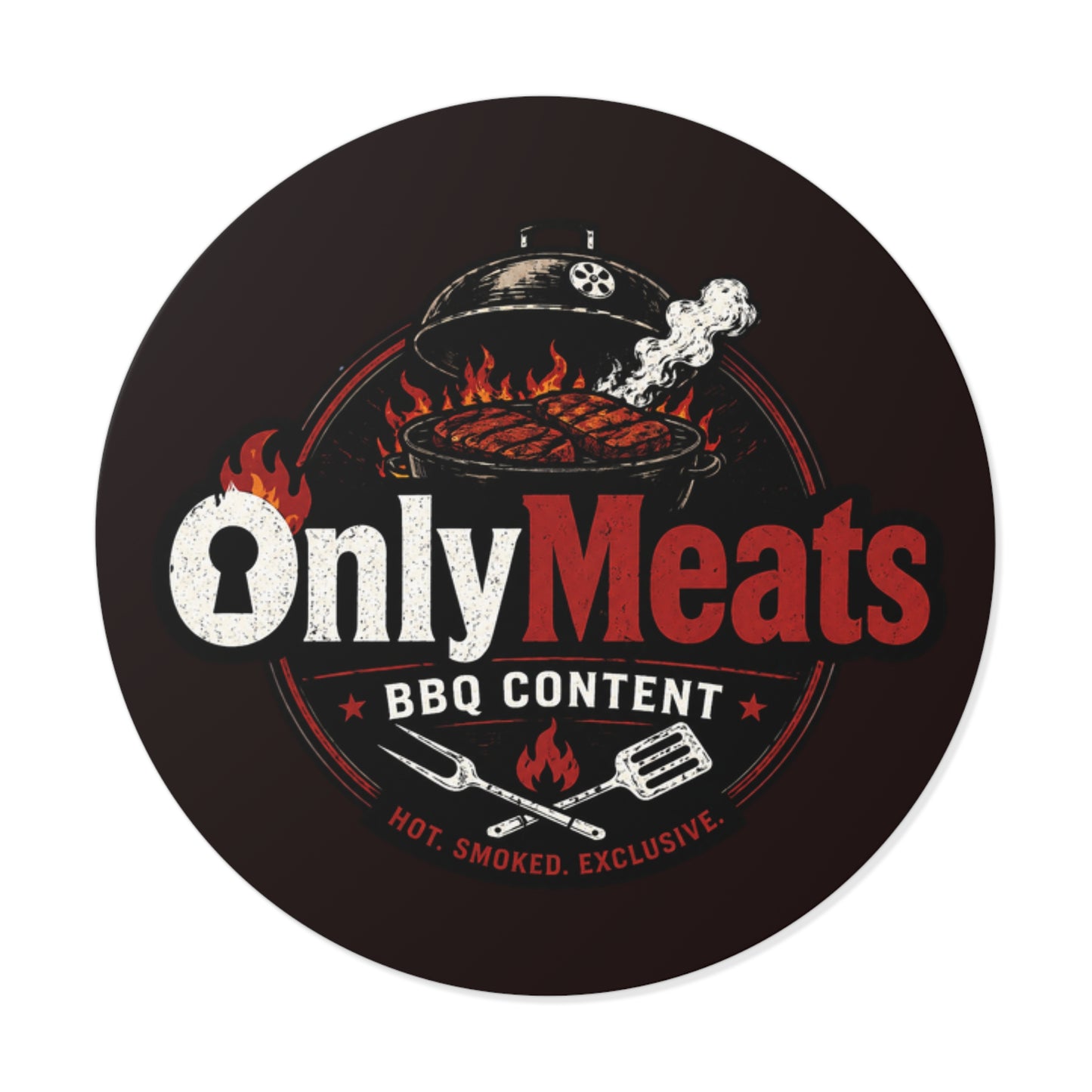 OnlyMeats BBQ Round Vinyl Sticker — Grilling Emblem for BBQ Lovers