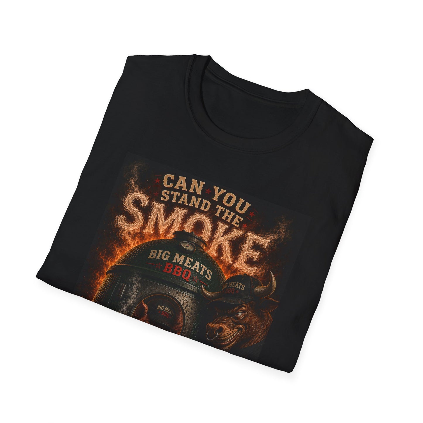 BBQ Grillmaster T-Shirt — "Can You Stand the Smoke" Pig & Flames